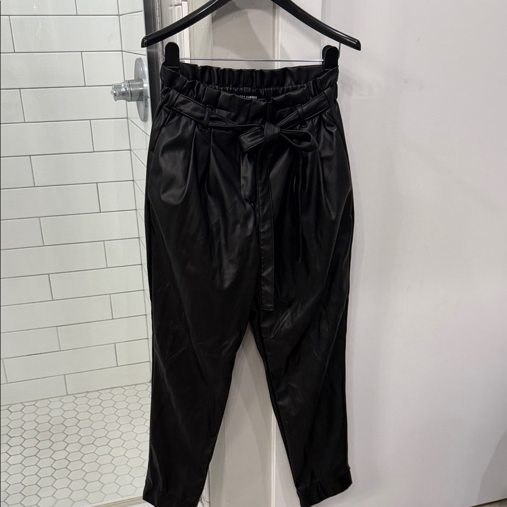 Almost Famous Black Faux Leather Tie-Waist Pants